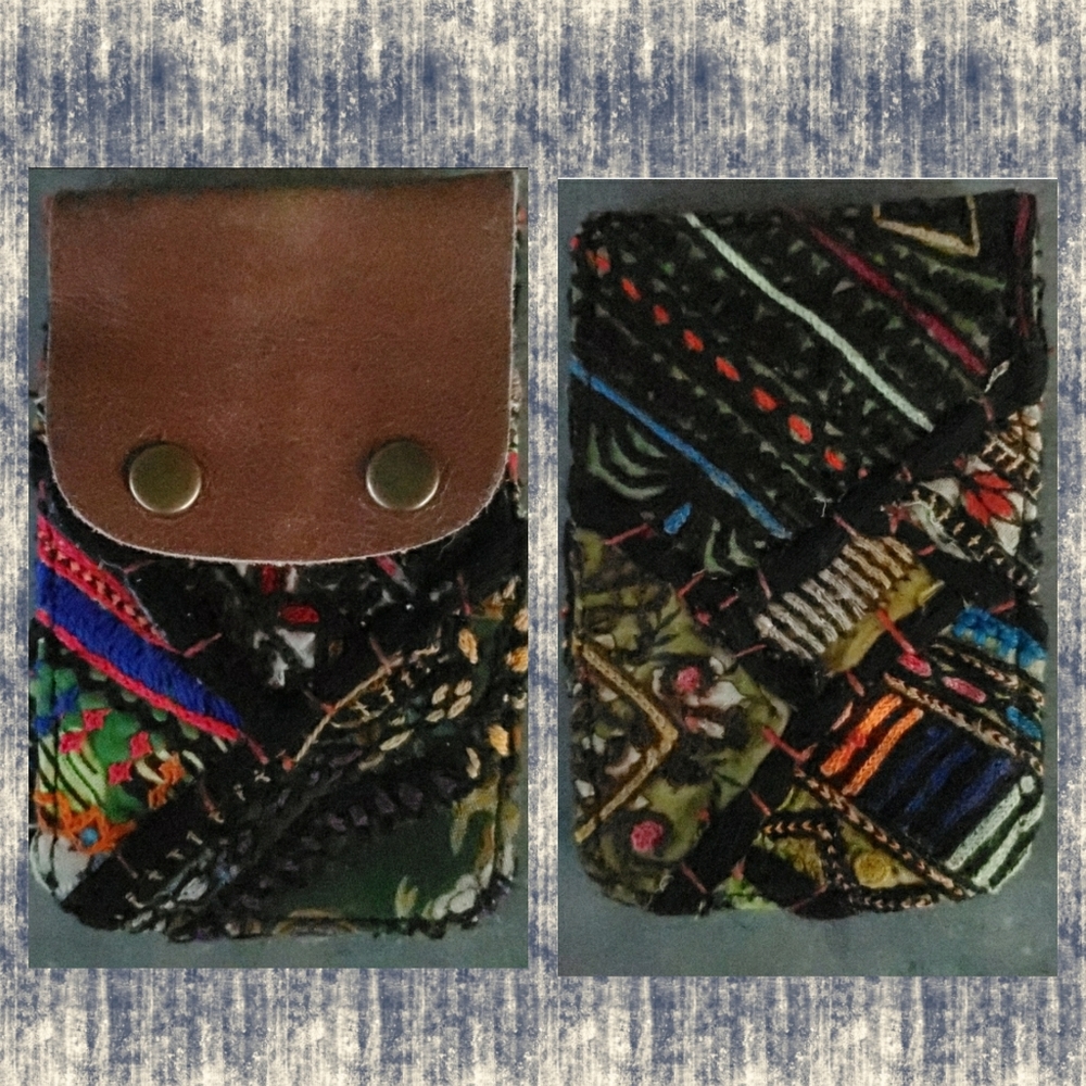 🥂🕺 Free People Boho Embroidered Repurposed vtg banjara hippie Wallet card case